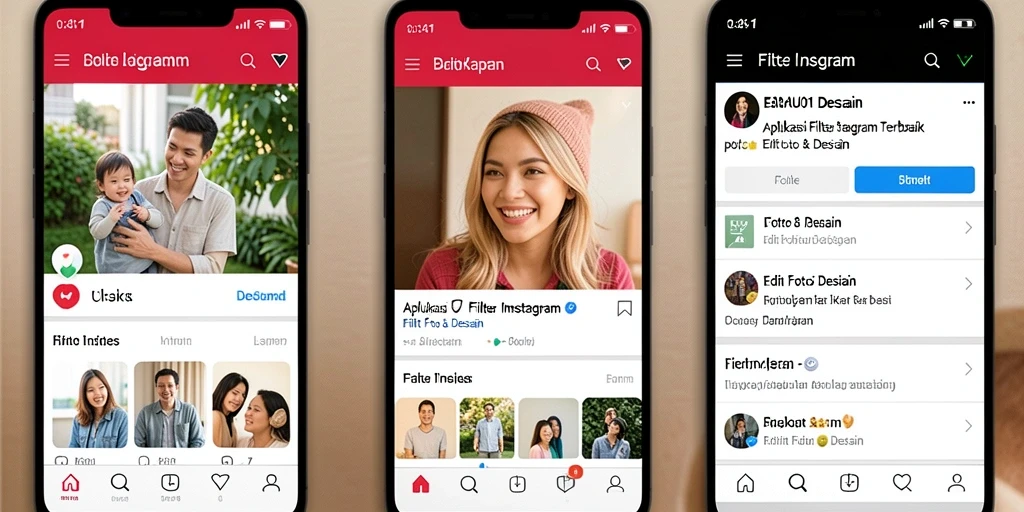 Antarmuka pengguna BARU01 dengan berbagai pilihan filter Instagram.