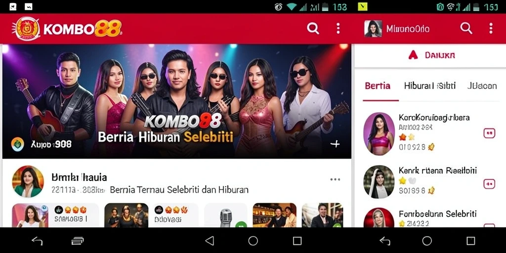 Antarmuka aplikasi KOMBO88 menawarkan berita hiburan yang menarik.