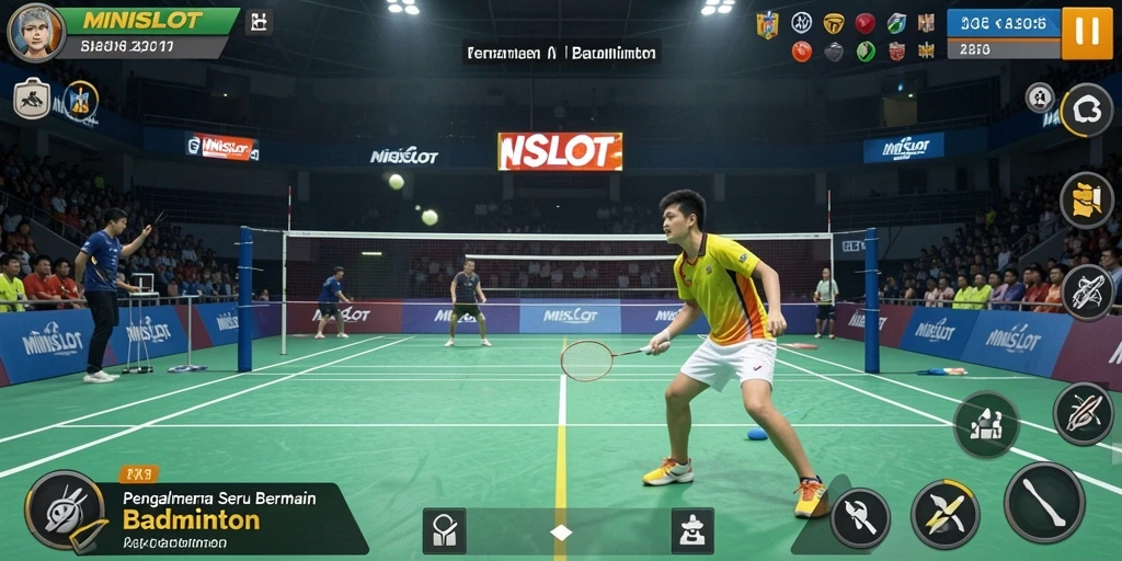 Tampilan antarmuka game Badminton yang menarik dan intuitif.