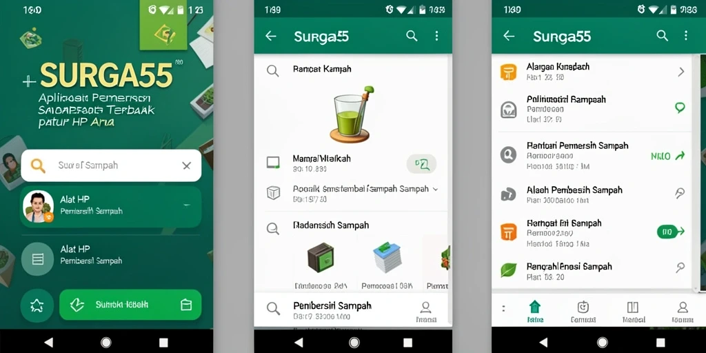Tampilan antarmuka SURGA55 dengan fitur Pembersih Sampah.