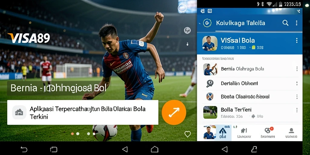 Antarmuka aplikasi VISA89 menampilkan berita olahraga bola terkini.